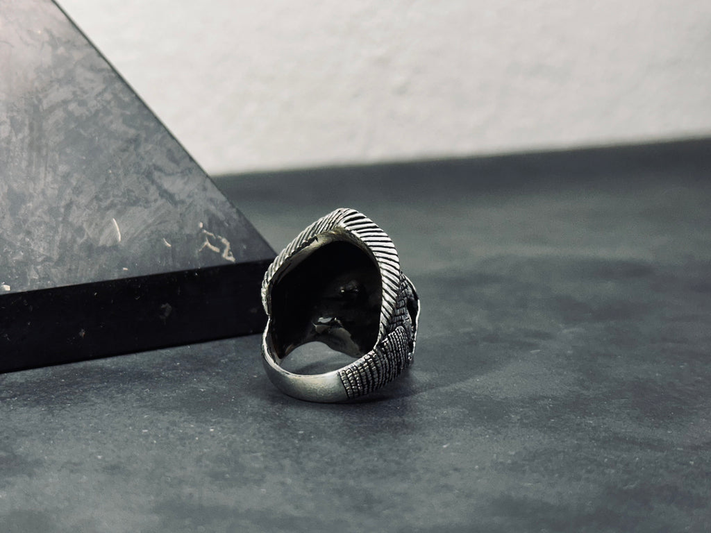 Sterling Silver Pirate Skull Ring: Gothic Biker Captain Design