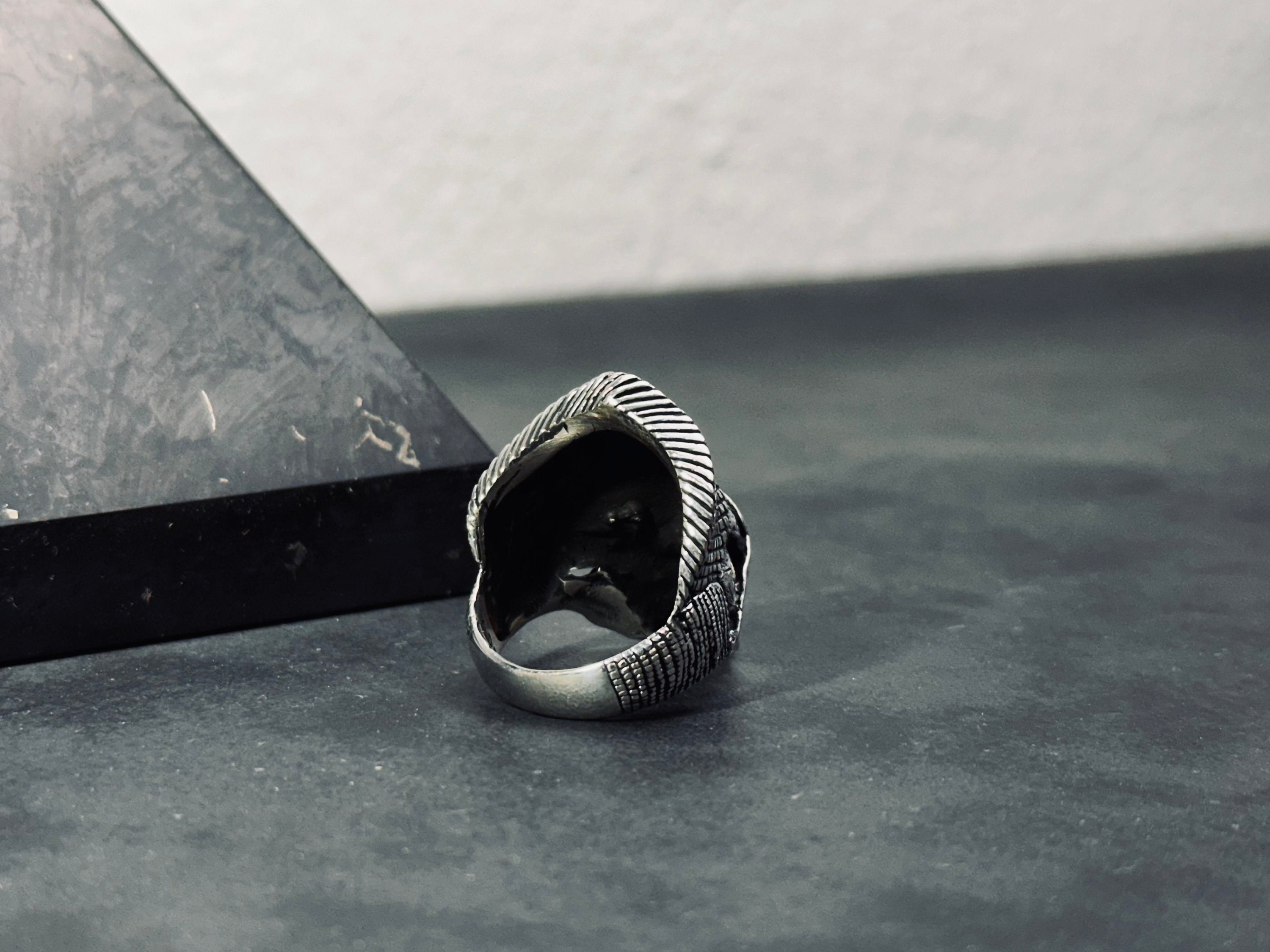 Sterling Silver Pirate Skull Ring: Gothic Biker Captain Design