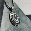 Crescent Moon & Star Necklace, Sterling Silver Oval Pendant (Handmade)