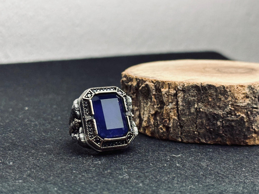 Ottoman Men’s Sapphire Ring - Handmade Sterling Silver Statement
