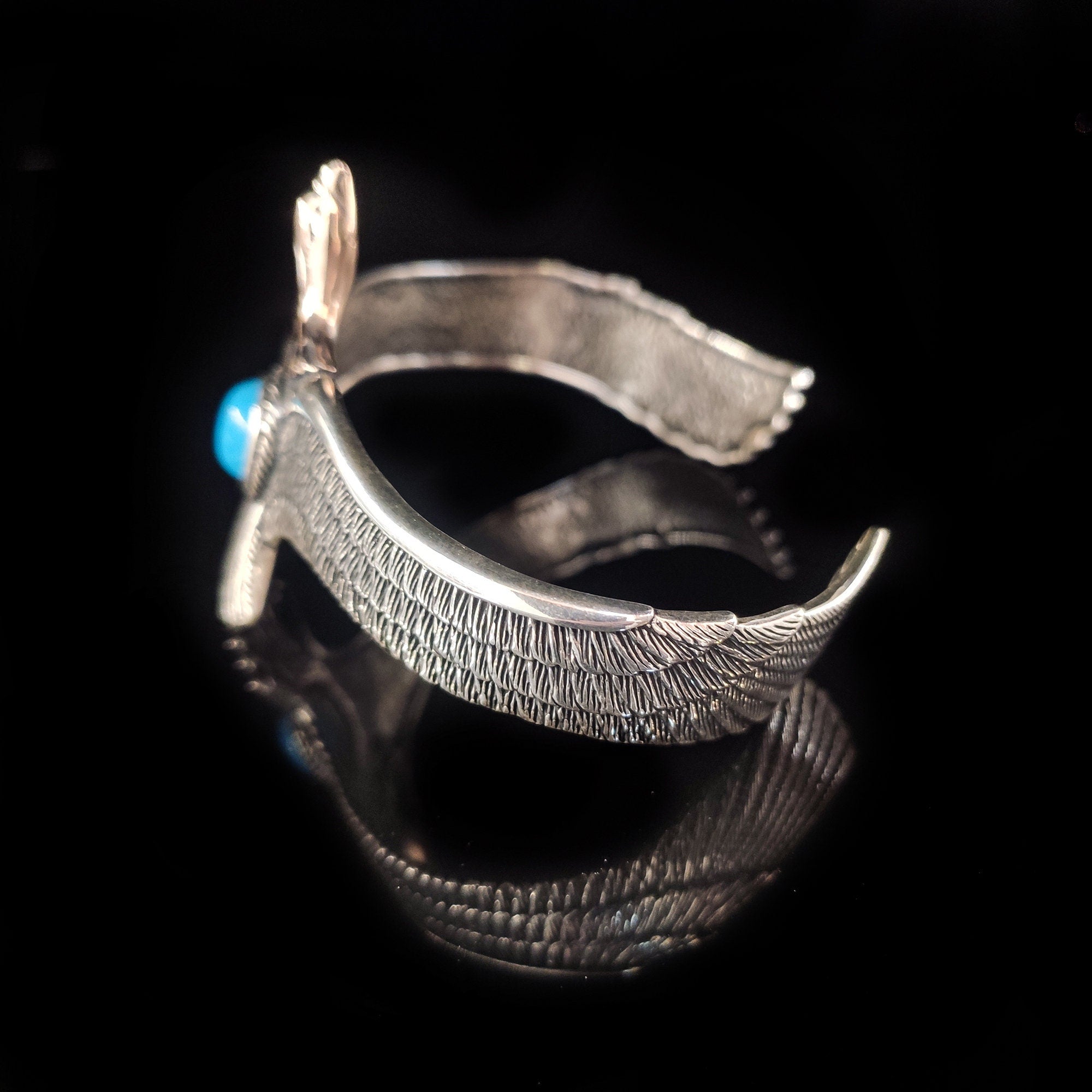 Sterling Silver Eagle Cuff Bracelet: Turquoise Stone, Handmade