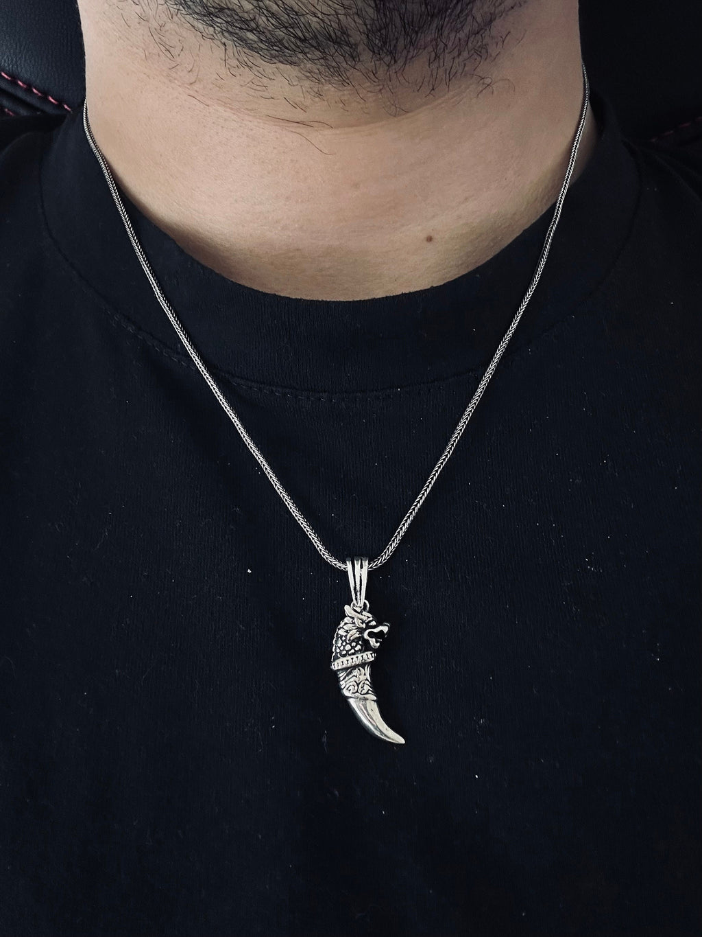 Silver Dragon Necklace: Chinese Dragontooth Pendant