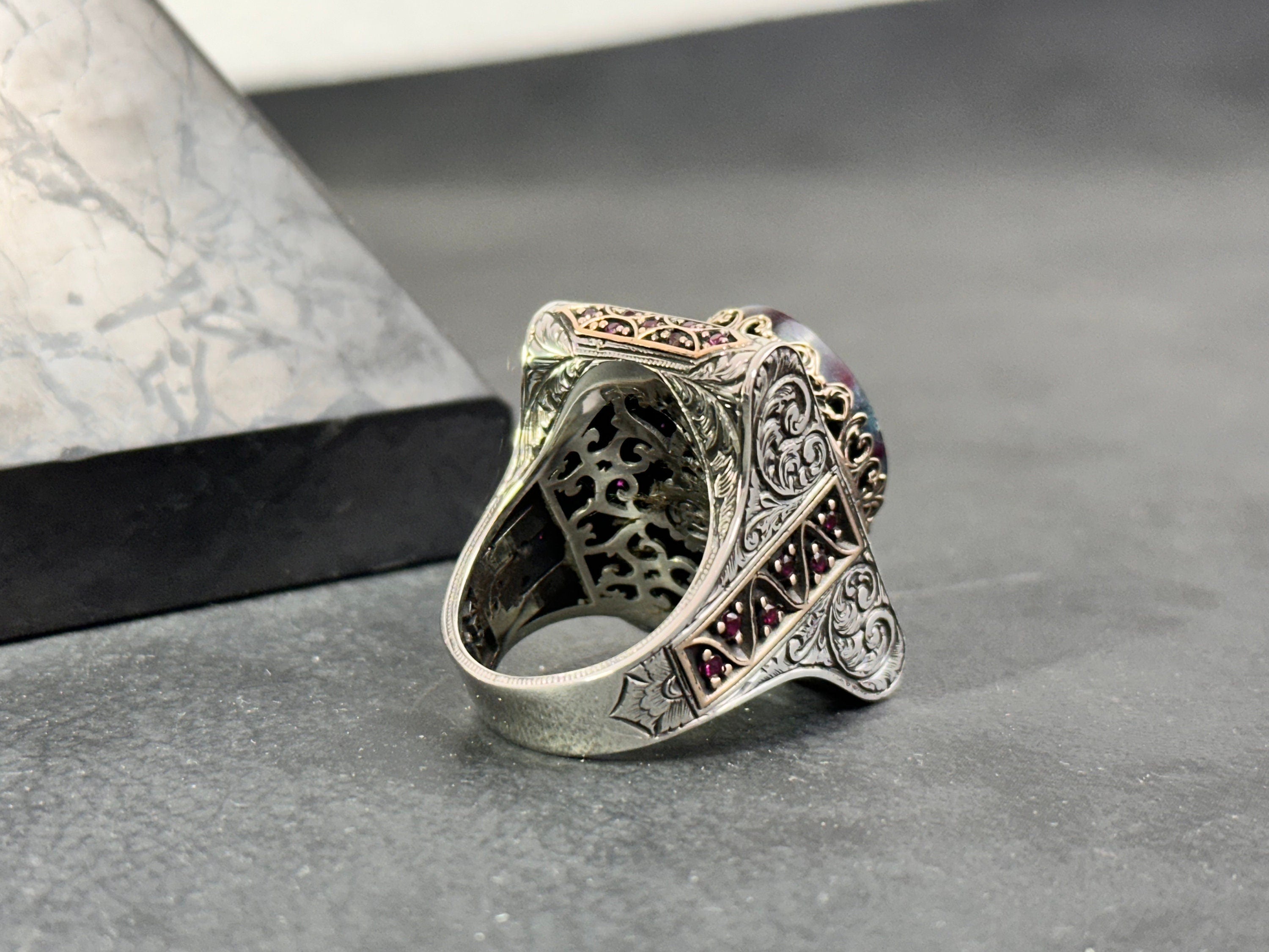 Solomon Seal Ring: Large Amber Stone - Sterling Silver Men’s Jewelry