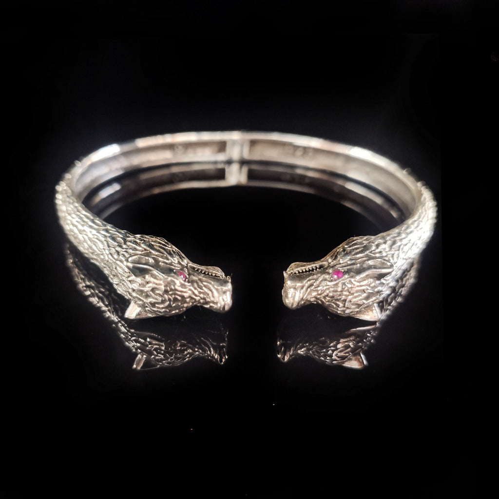 Wolf Head Bracelet: Sterling Silver Men's Jewelry (Handmade Cuff)