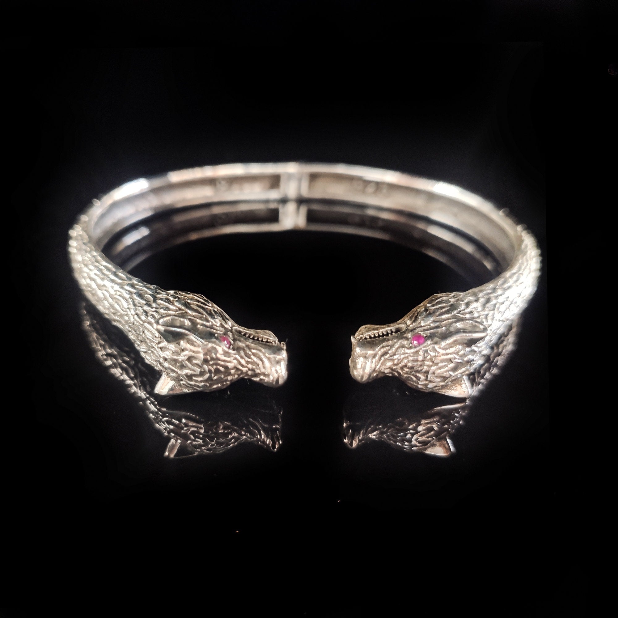Wolf Head Bracelet: Sterling Silver Men's Jewelry (Handmade Cuff)
