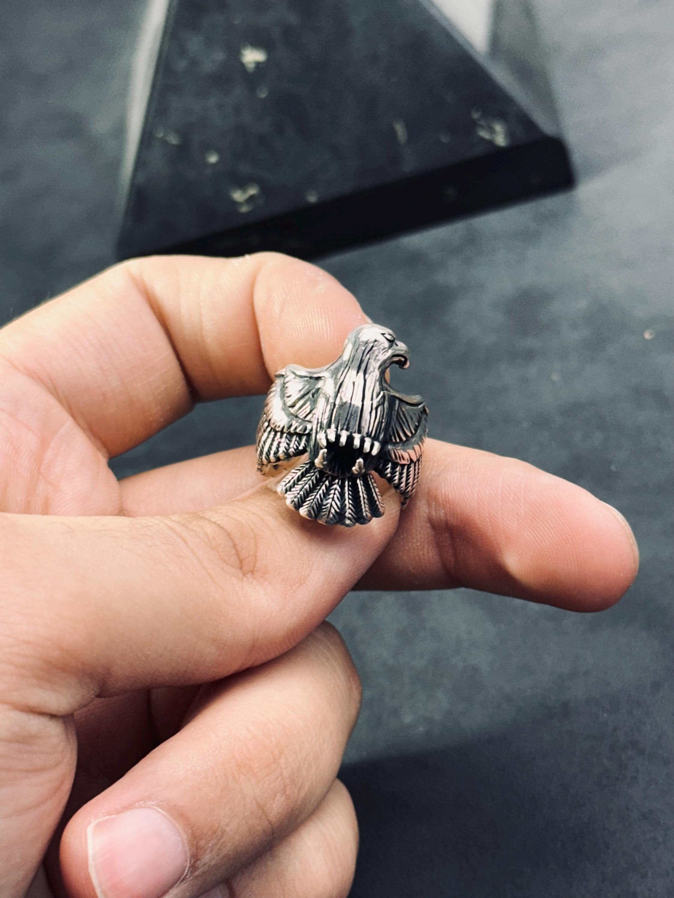 Eagle Statement Ring: Oxidized Sterling Silver (Adjustable)