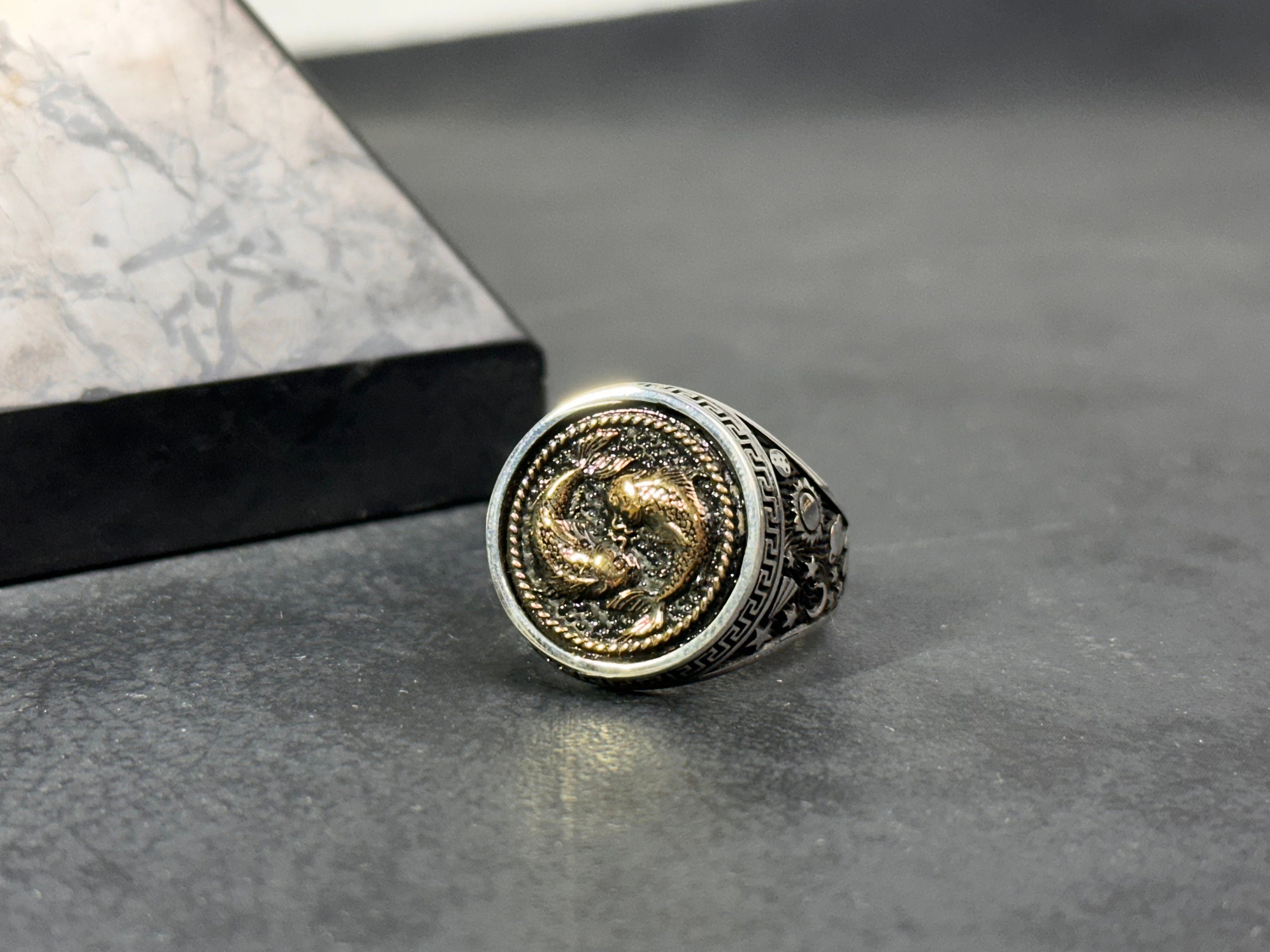 Pisces Astrology Ring, Sterling Silver, Neptune Design (Dainty Size)