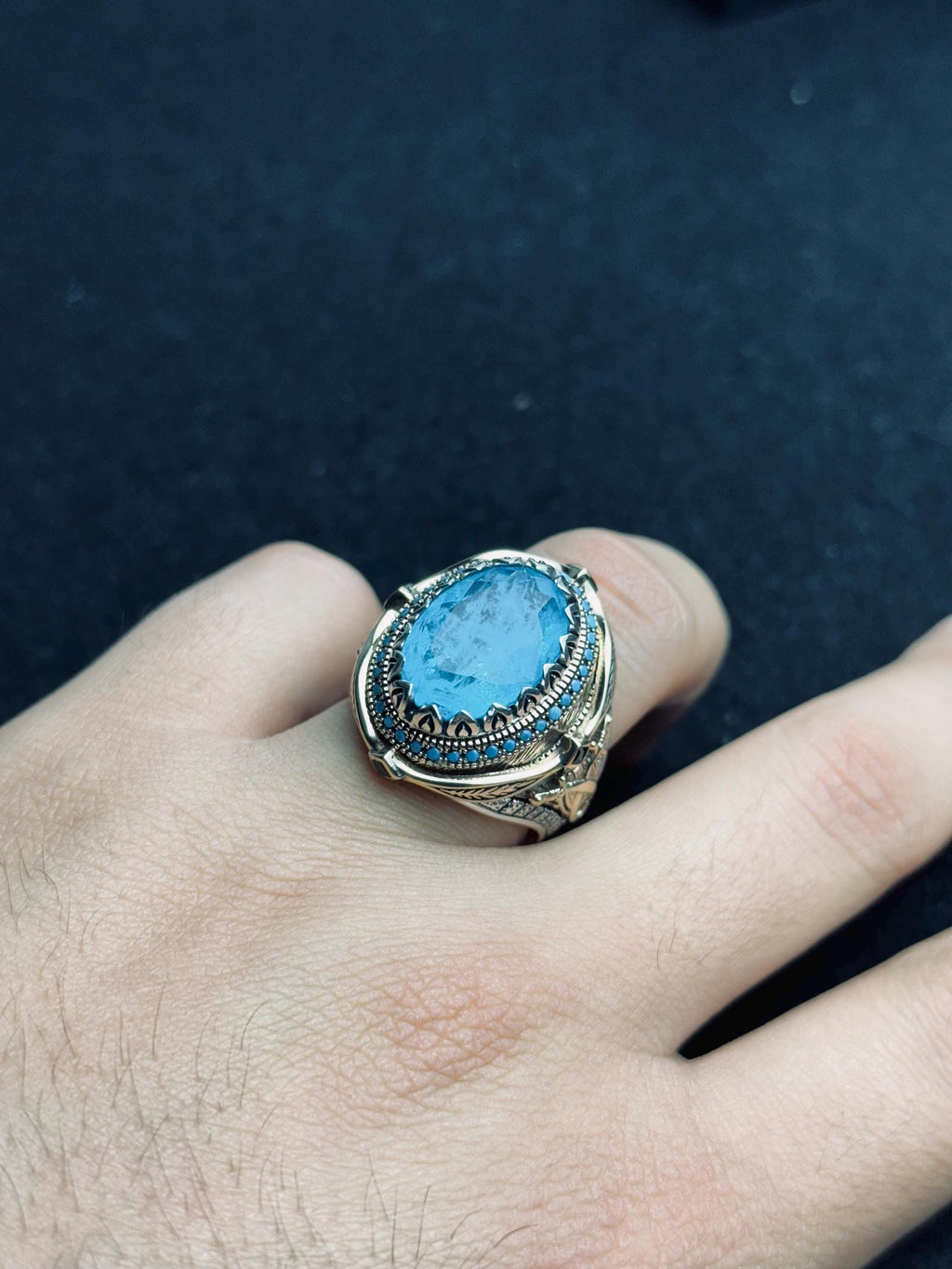 Aquamarine Oval Ring - Handmade Sterling Silver, Turkish Design