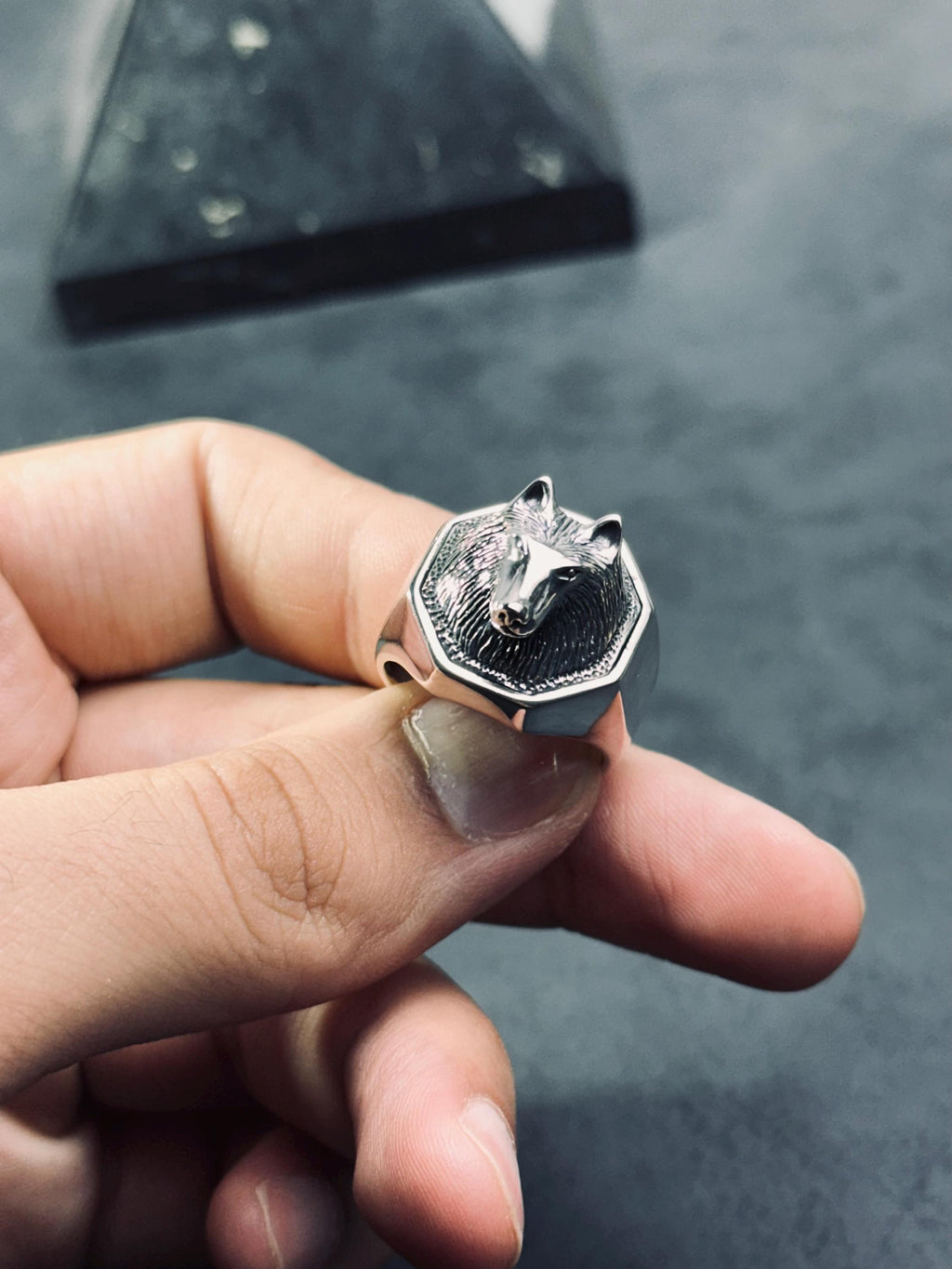Wolf Statement Ring: Sterling Silver Handmade (Men's Sizes)