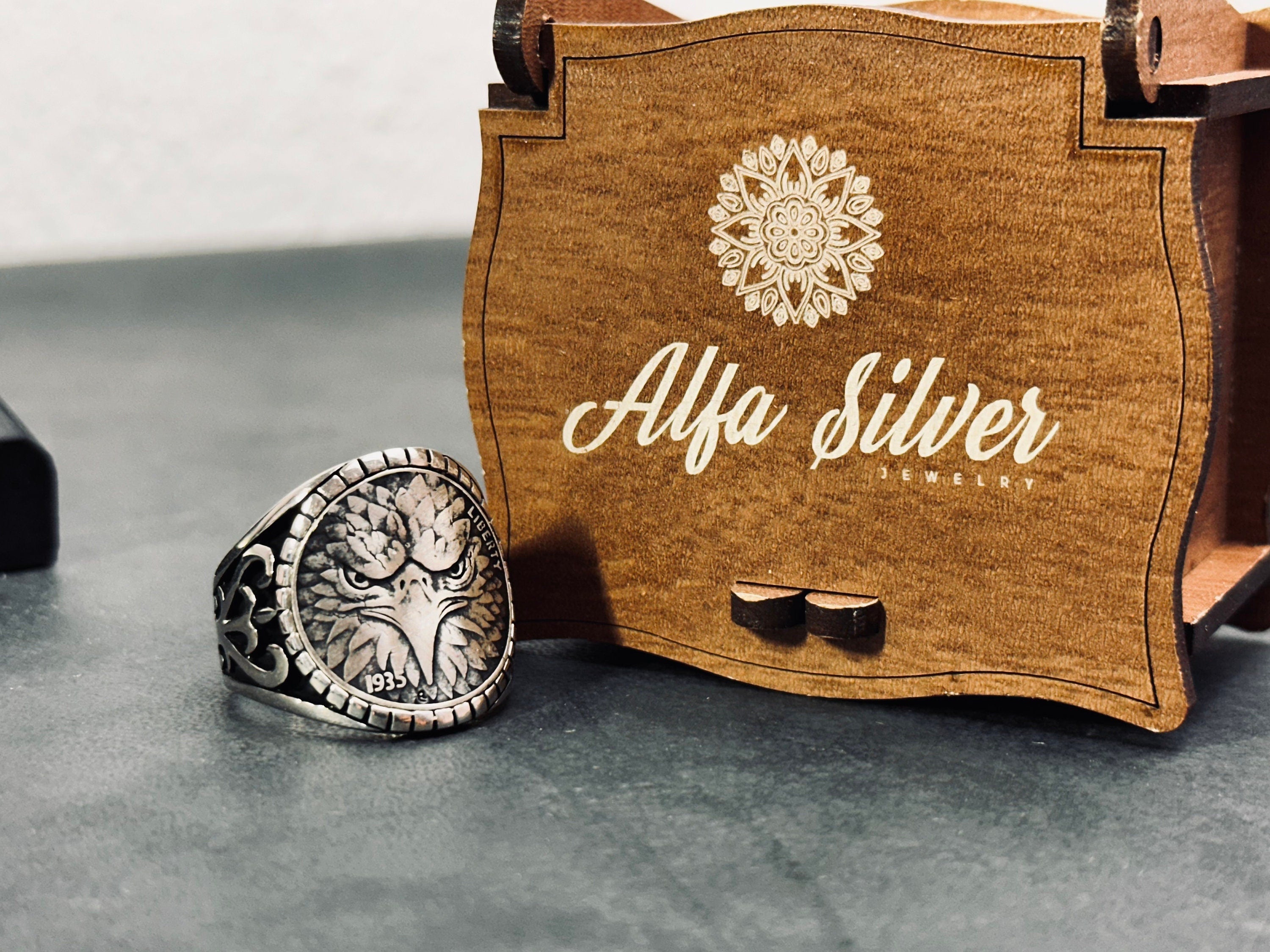 Sterling Silver Eagle Ring, Handmade Bold Design (Men's Size)