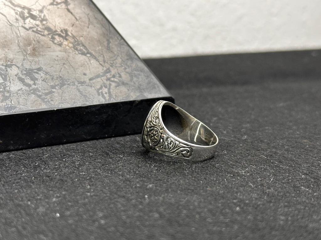 Engraved Owl Silver Ring - Handmade Greek Style Band