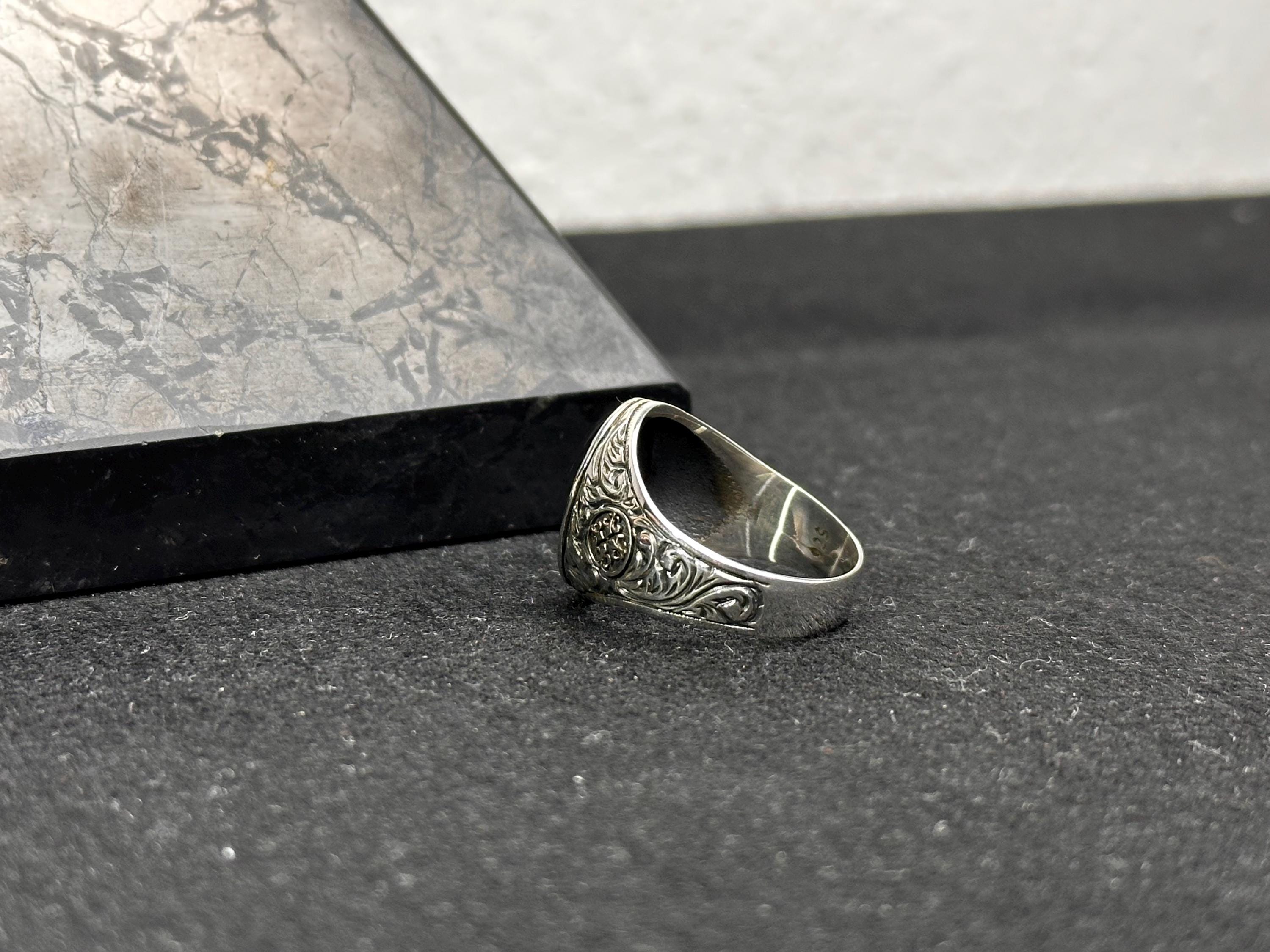 Engraved Owl Silver Ring - Handmade Greek Style Band