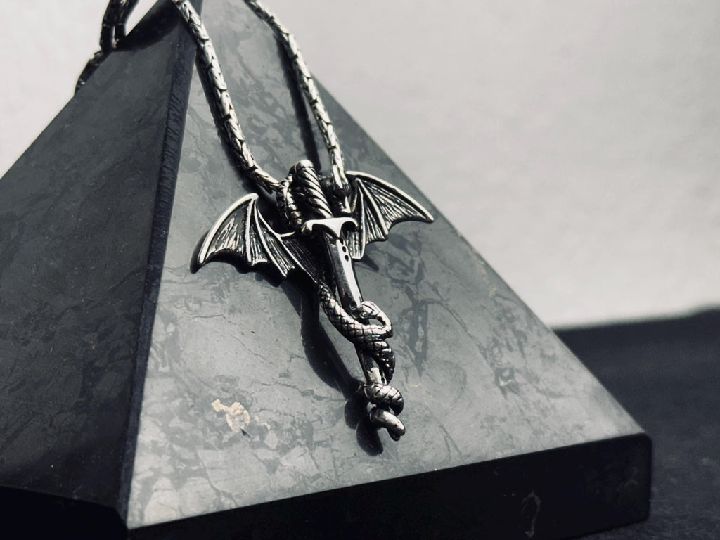 Bat Wing Sword Pendant: Gothic Sterling Silver Necklace