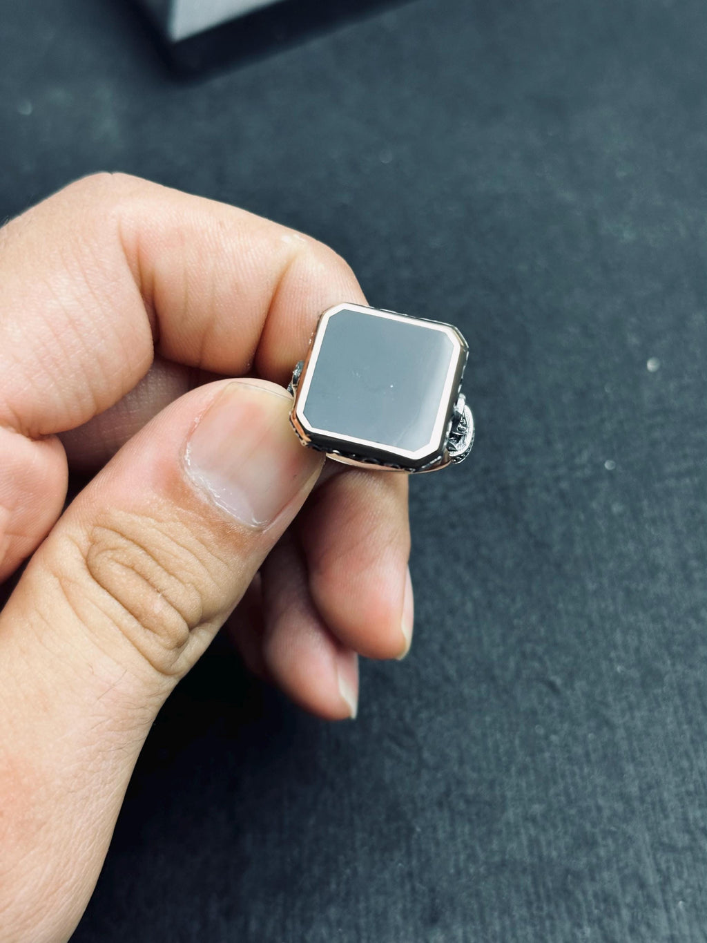 Handmade Silver Ring: Square Onyx Stone Statement (Unisex Size)