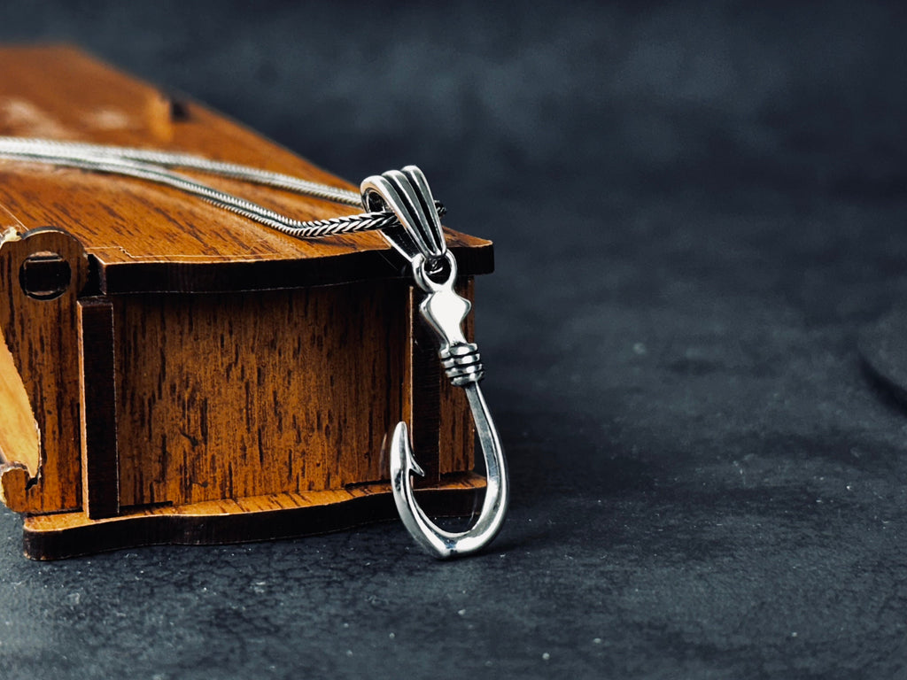 Fishing Hook Pendant Necklace: Silver Jewelry (Chain Length Options)
