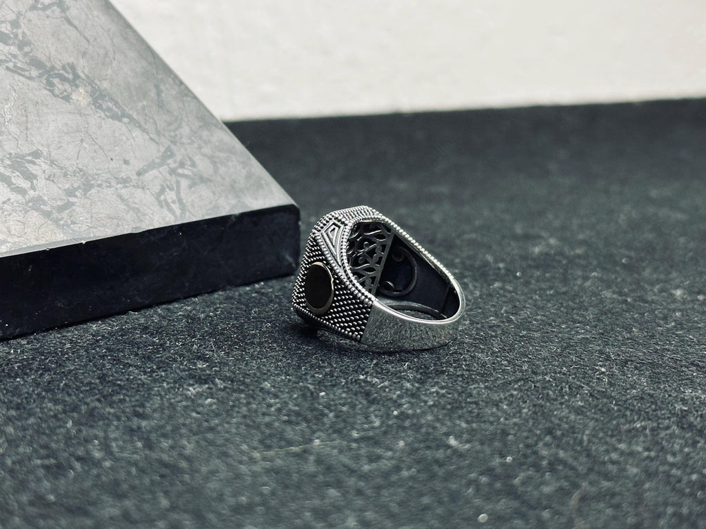 Black Onyx Signet Ring - Oxidized Sterling Silver Men's Pinky