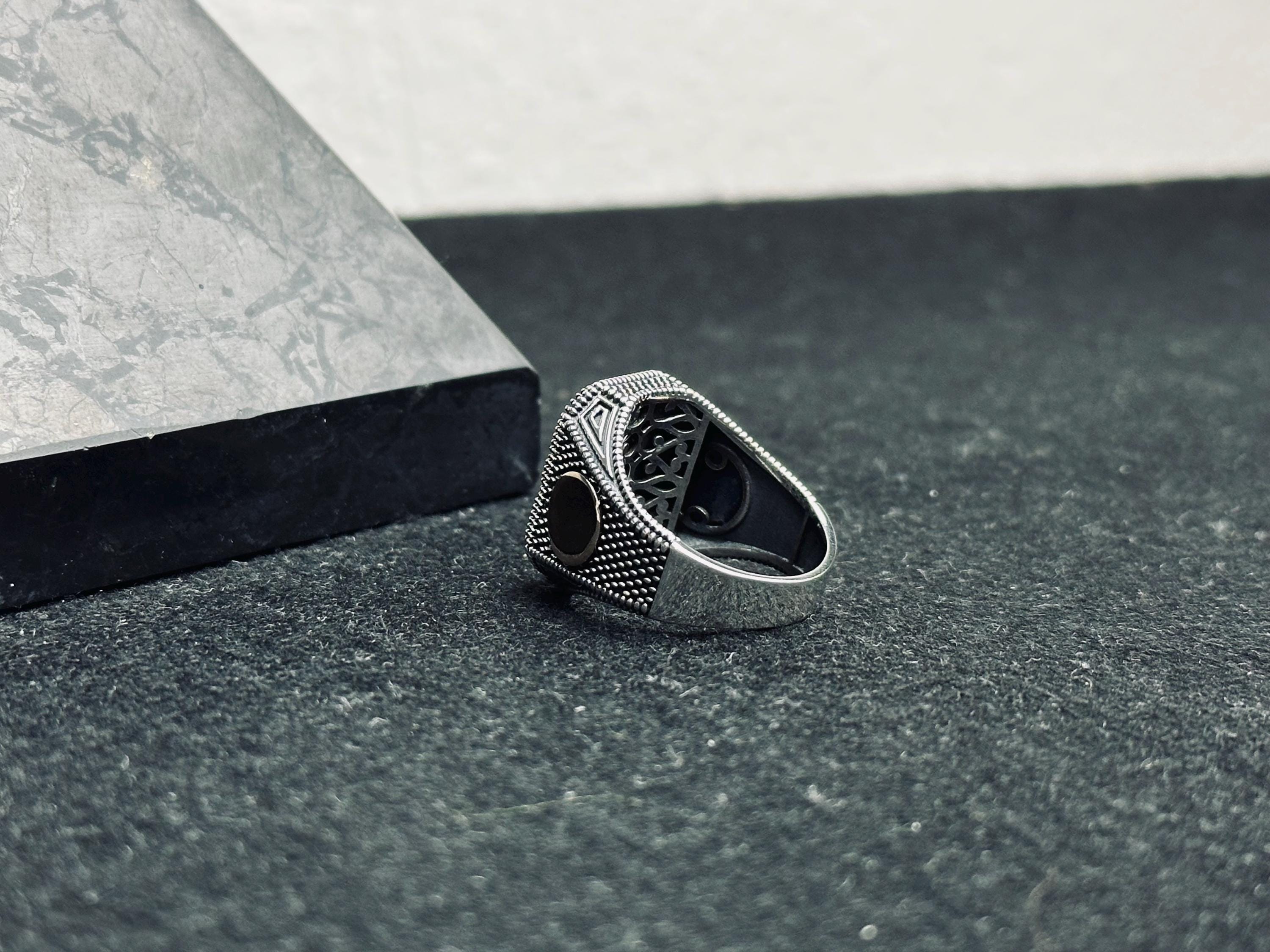 Black Onyx Signet Ring - Oxidized Sterling Silver Men's Pinky