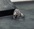 Indian Chief Skull Ring: Sterling Silver with Cubic Zirconia - Men's Jewelry
