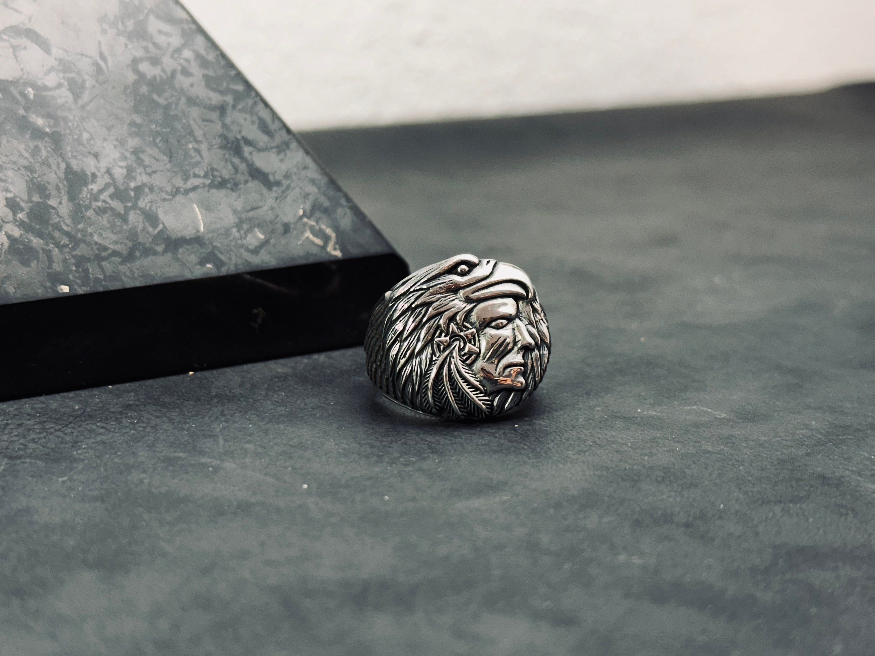 Engraved Chief Ring: Native American Style (Sterling Silver, Handmade)