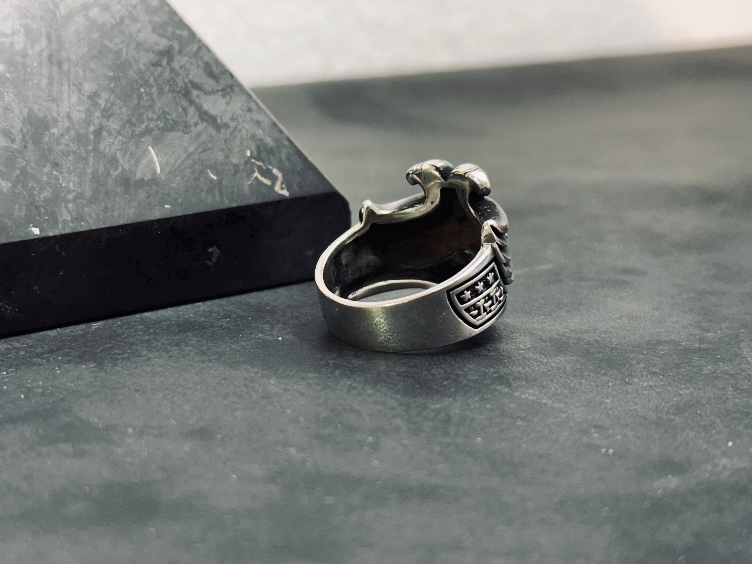 Sterling Silver Eagle Ring: Double-Headed Design - Bold Statement