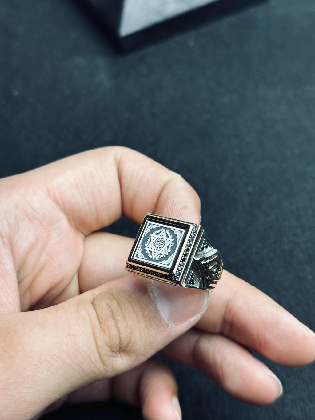 Minimal Square Seal of Solomon Ring: Handmade Sterling Silver