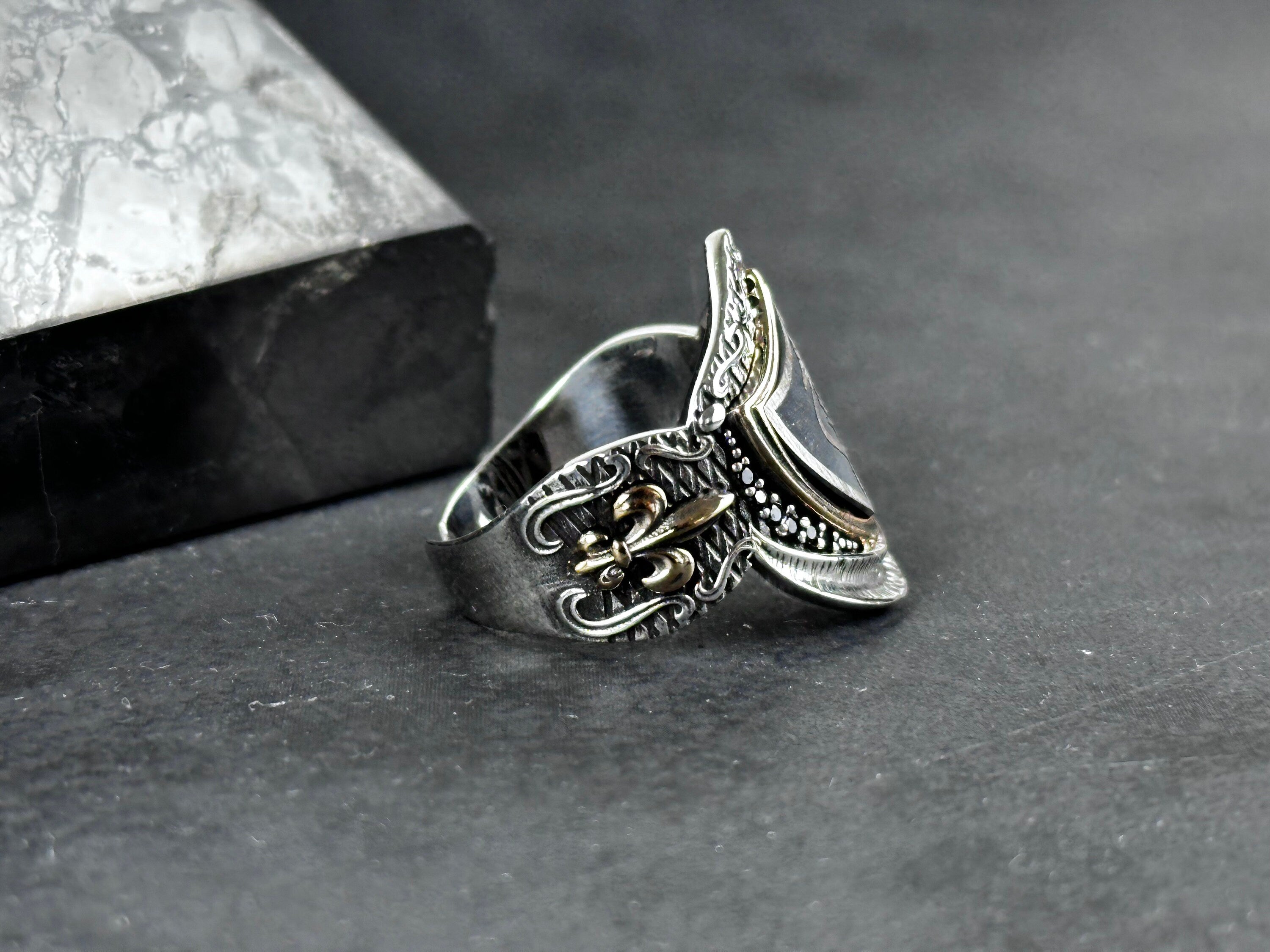 Sterling Silver Shield Ring - Handmade Minimalist Thumb Band