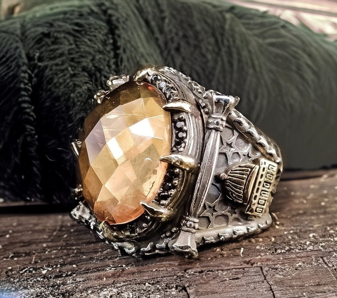 Sultanit Silver Ring, Mosque Design (Handmade, 925 Sterling)