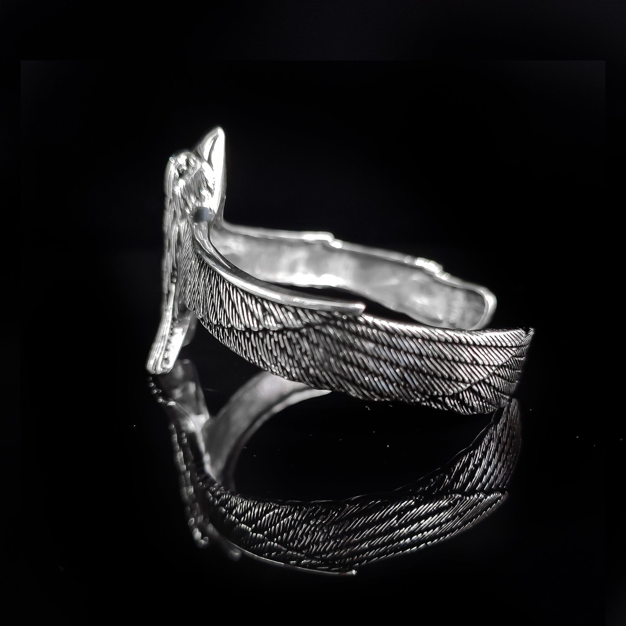 Falcon Sterling Silver Bracelet, Eagle Engraved with Sapphire (Men's Cuff)