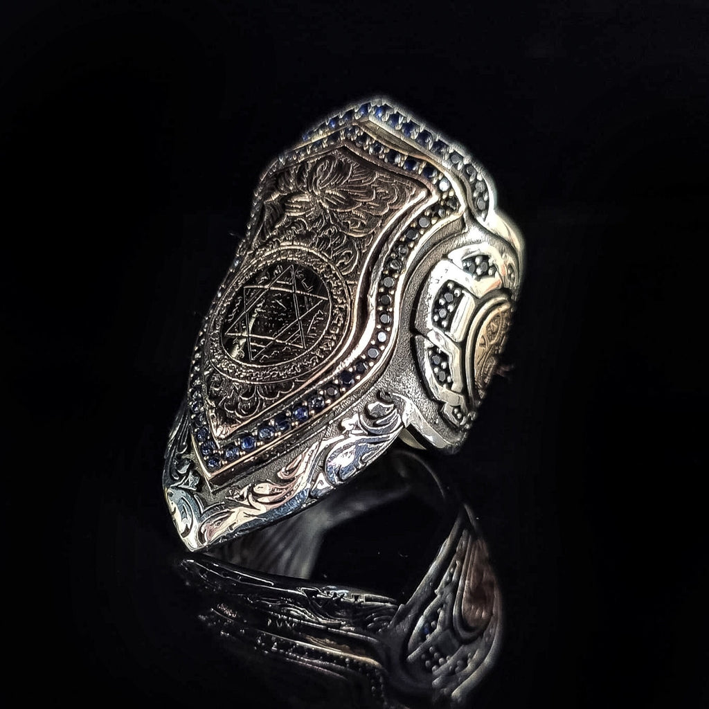 Silver Seal of Solomon Ring, Zihgir Style (Handmade, 925 Sterling)