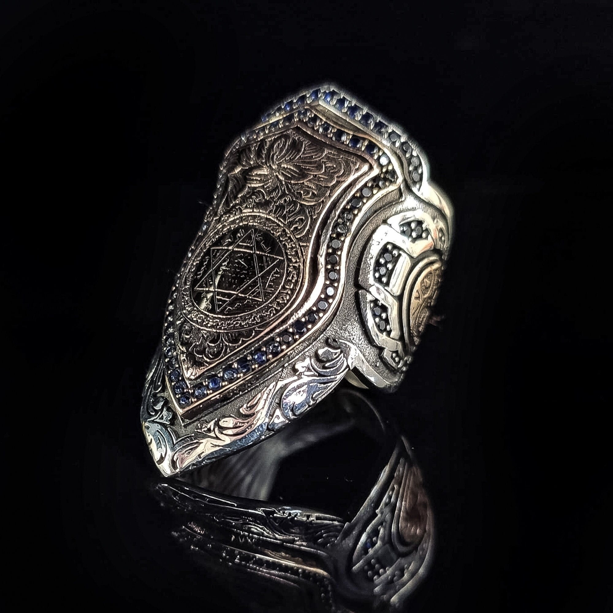 Silver Seal of Solomon Ring, Zihgir Style (Handmade, 925 Sterling)