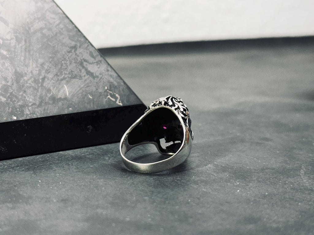 Skull Ring: Sterling Silver Goth Biker Style - Adjustable Fit