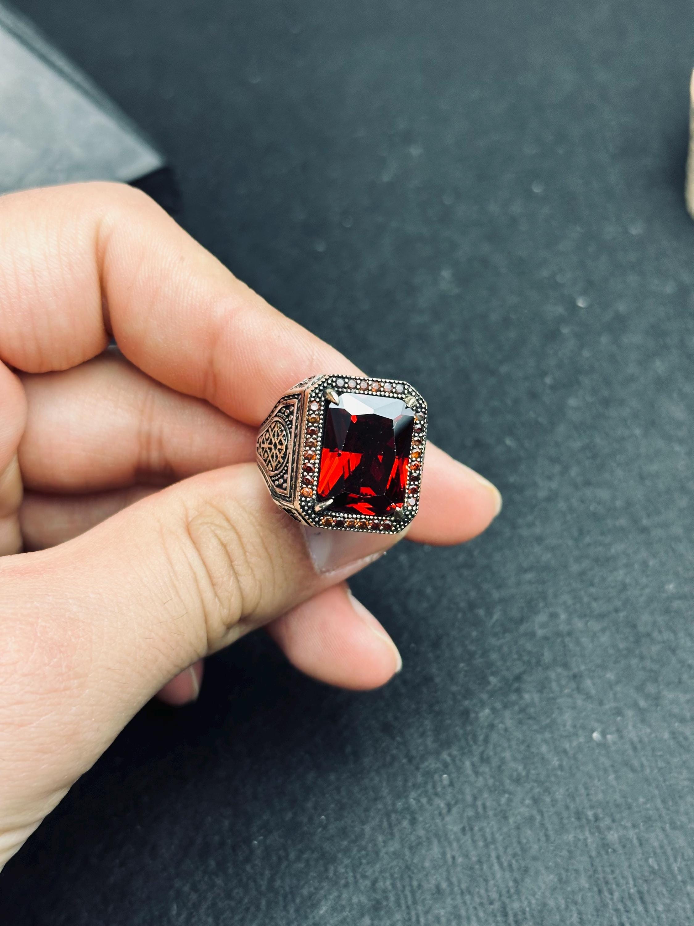 Ruby Signet Ring for Men: Handmade Sterling Silver, Bold Red Gem