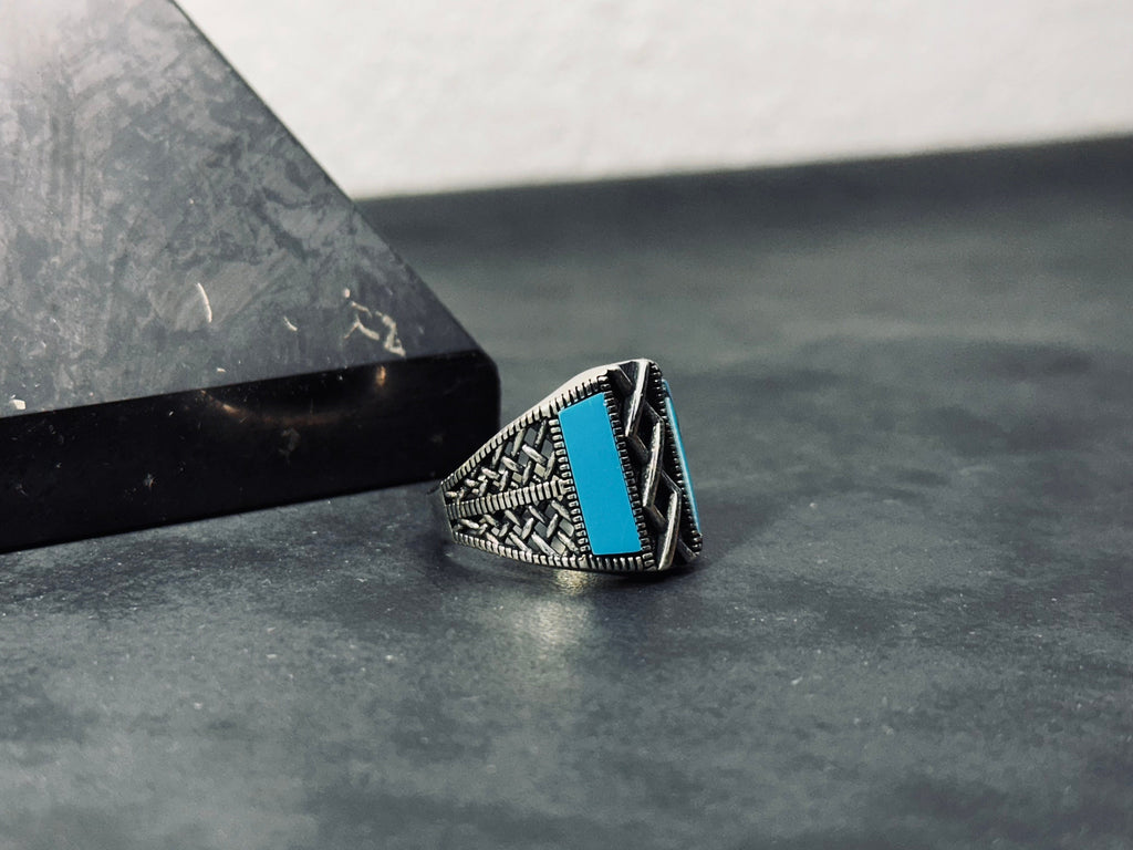 Turquoise Silver Ring, Handmade Gemstone, Minimalist Style (925 Sterling)