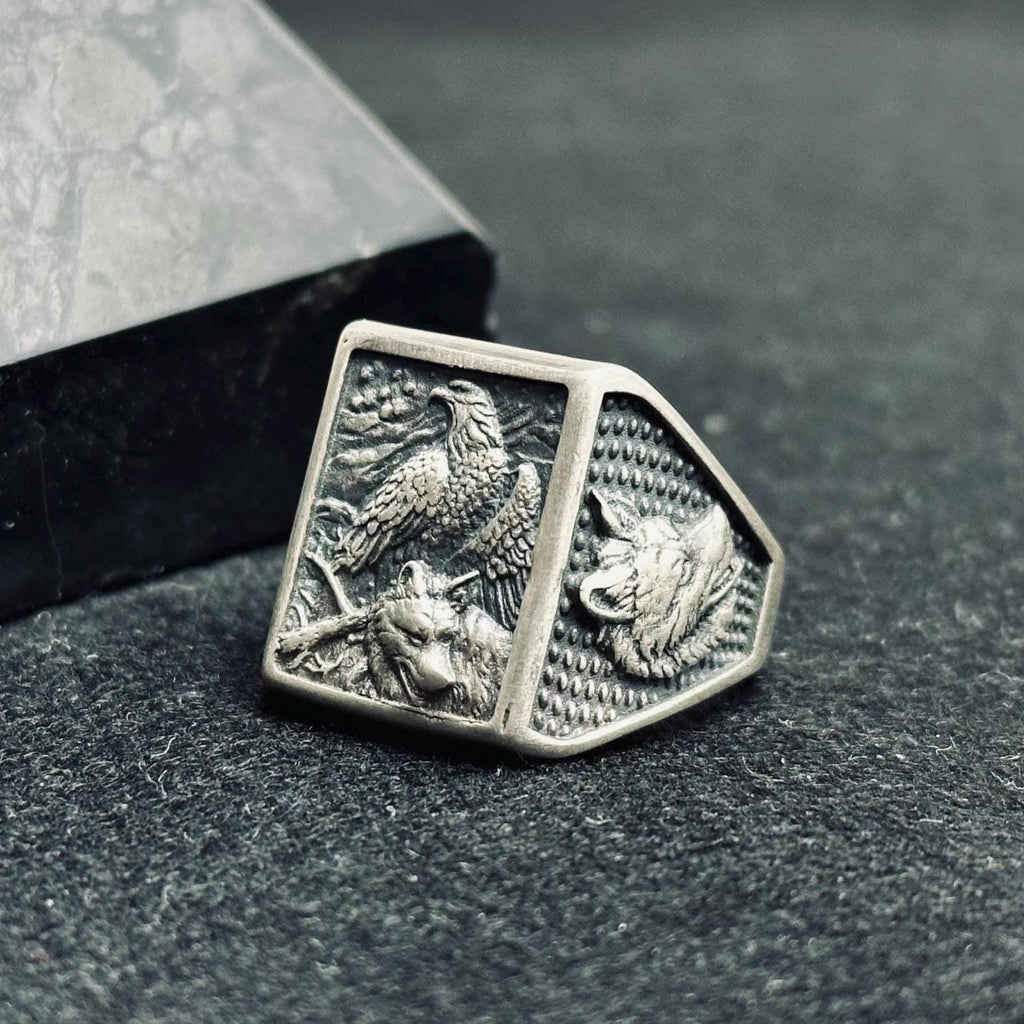 Square Eagle Ring: Sterling Silver Handmade - Patriotic Statement