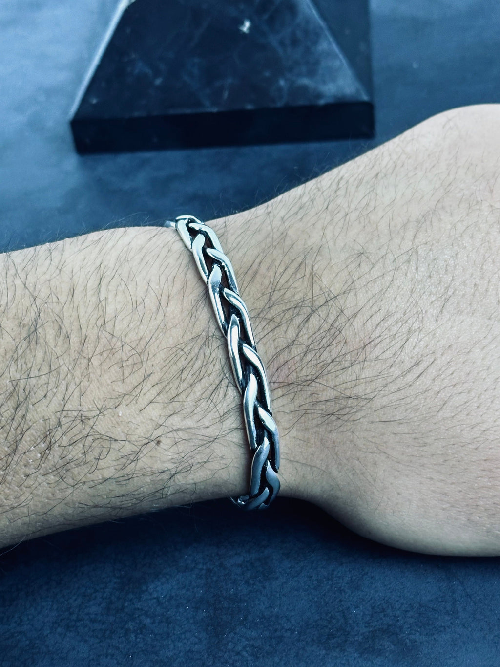 Sterling Silver Cuff Bracelet: Braided Design - Handmade for Men