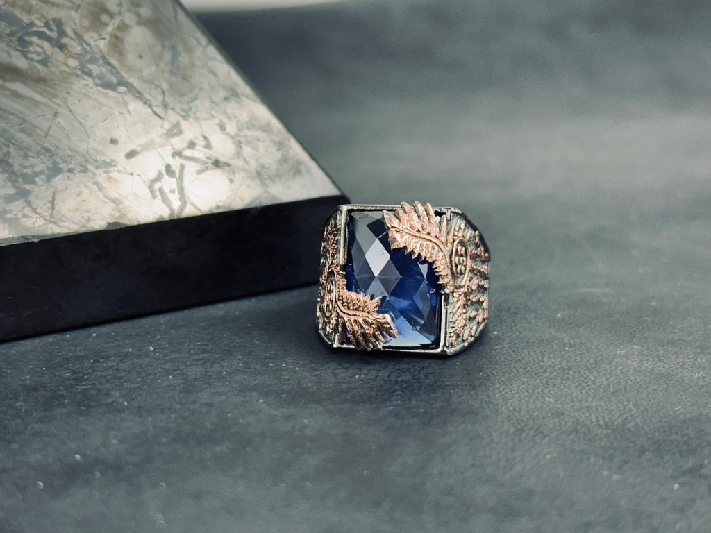 Blue Zircon Dragon Tail Ring - Sterling Silver Statement Jewelry