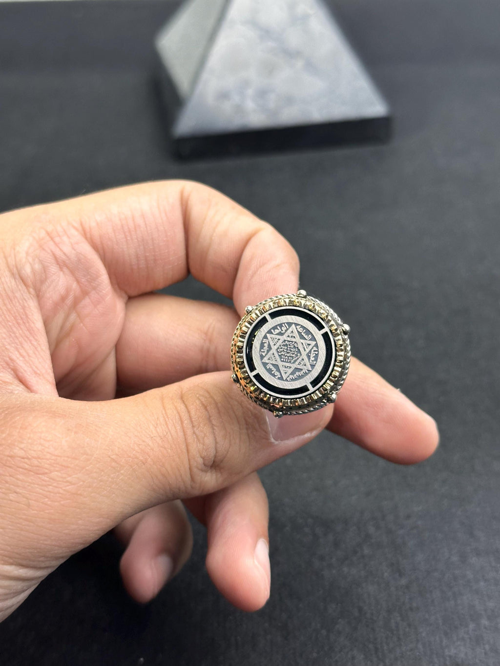 Engraved Solomon Seal Ring - Sterling Silver Handmade Men's Jewelry