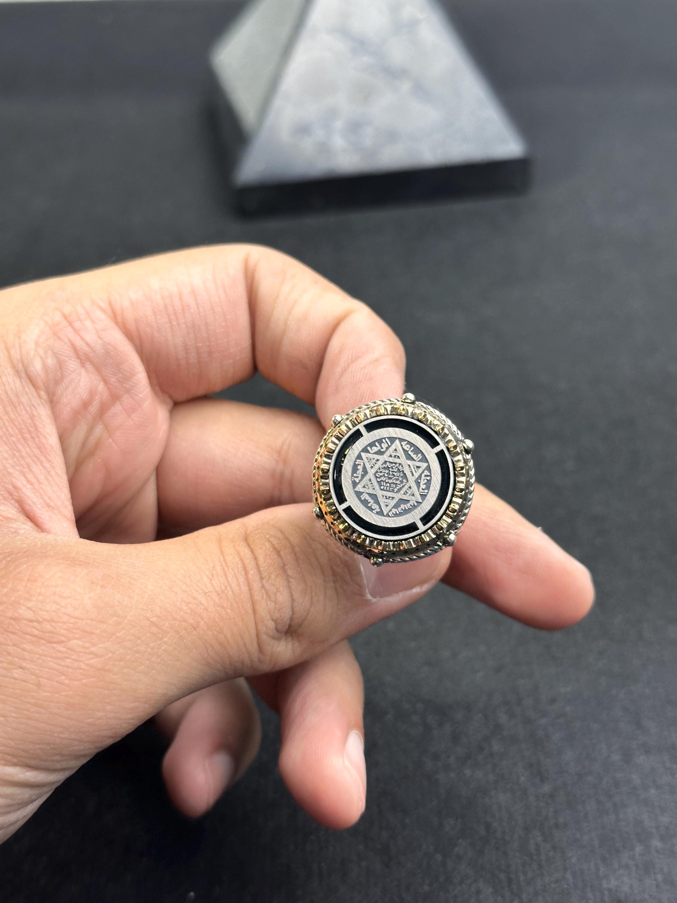 Engraved Solomon Seal Ring - Sterling Silver Handmade Men's Jewelry