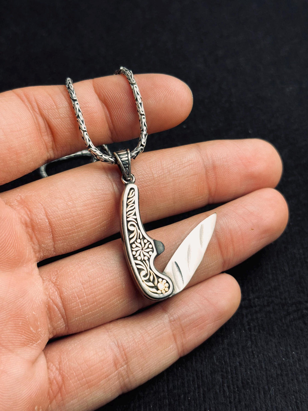 Medieval Silver Sword Pendant, Double-Sided Dagger Necklace (Handmade)