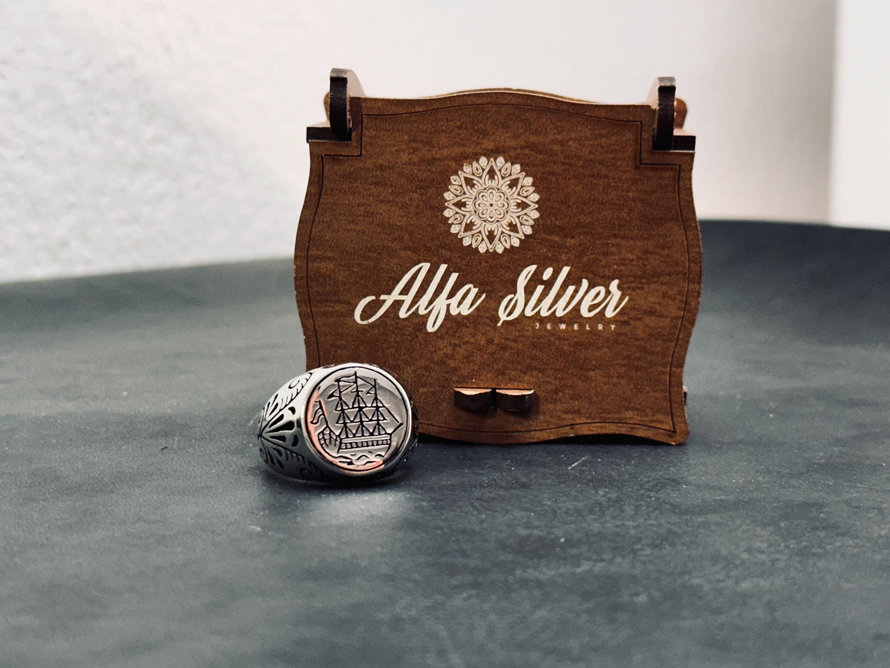 Sterling Silver Ship Ring: Nautical Jewelry (Handmade, Gift Box Included)