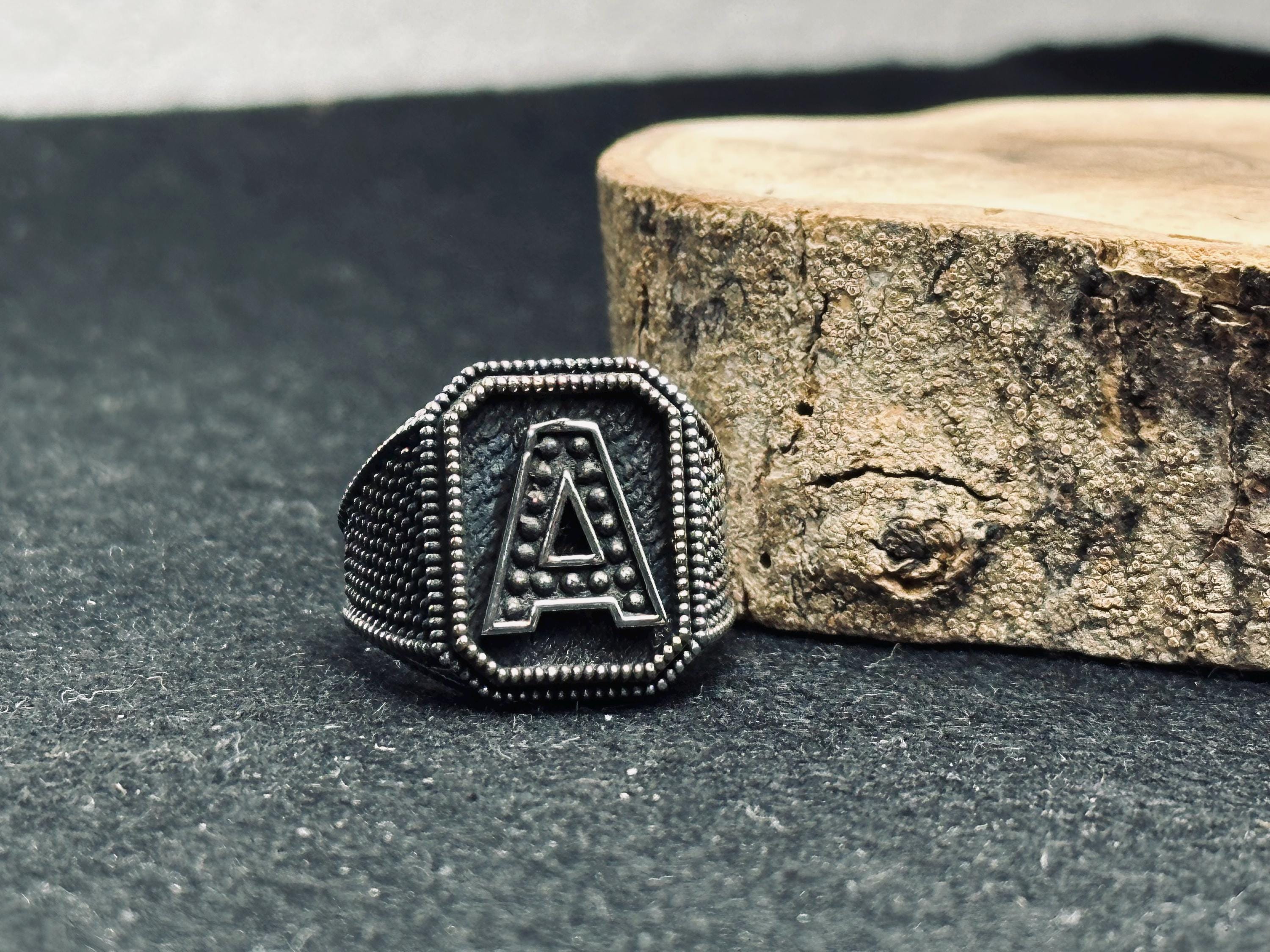 Signet Ring: Sterling Silver Monogram Design (Custom Sizes Available)