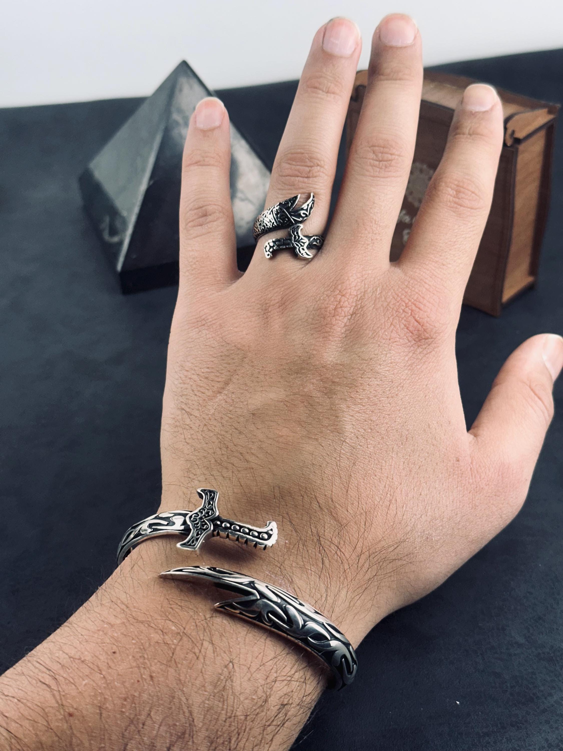 Sterling Silver Zulfiqar Sword Bracelet - Handmade Oxidized Men's Jewelry