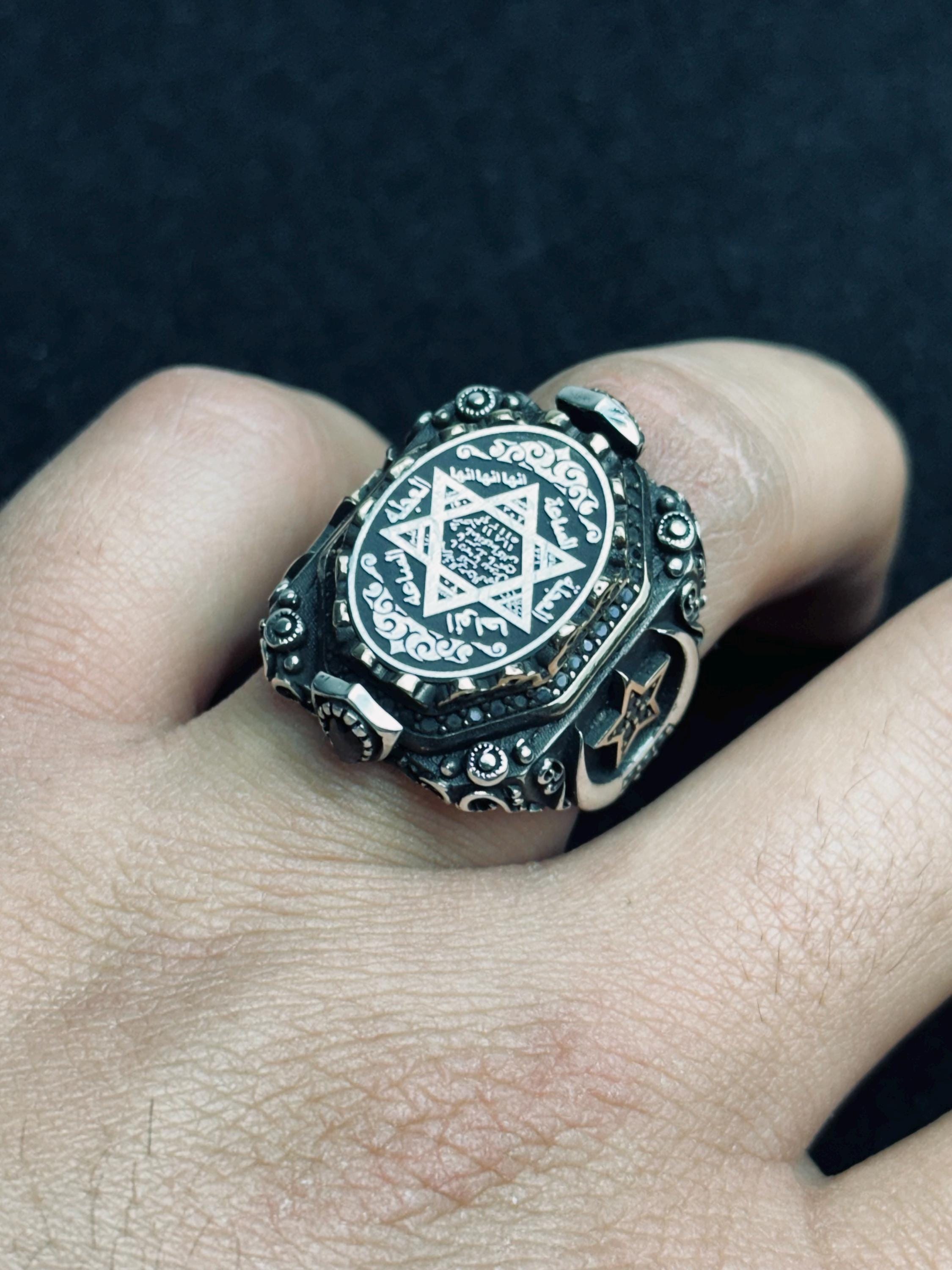 Sterling Silver Seal of Solomon Ring - Spiritual Amulet for Men