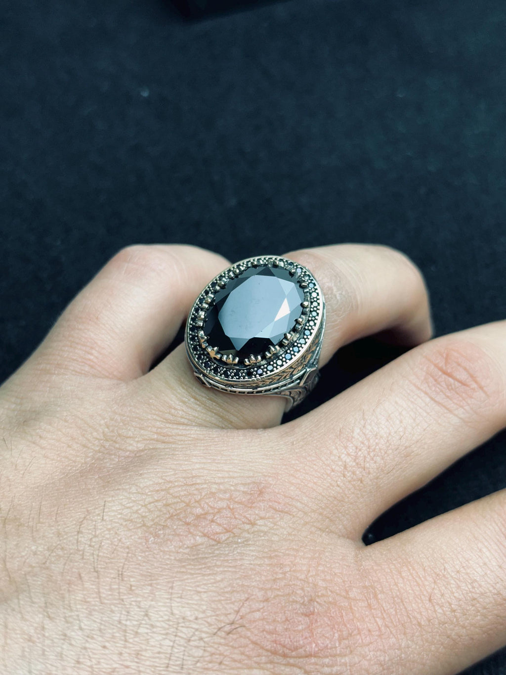 Oxidized Sterling Silver Ring: Handmade Zircon Men's Jewelry