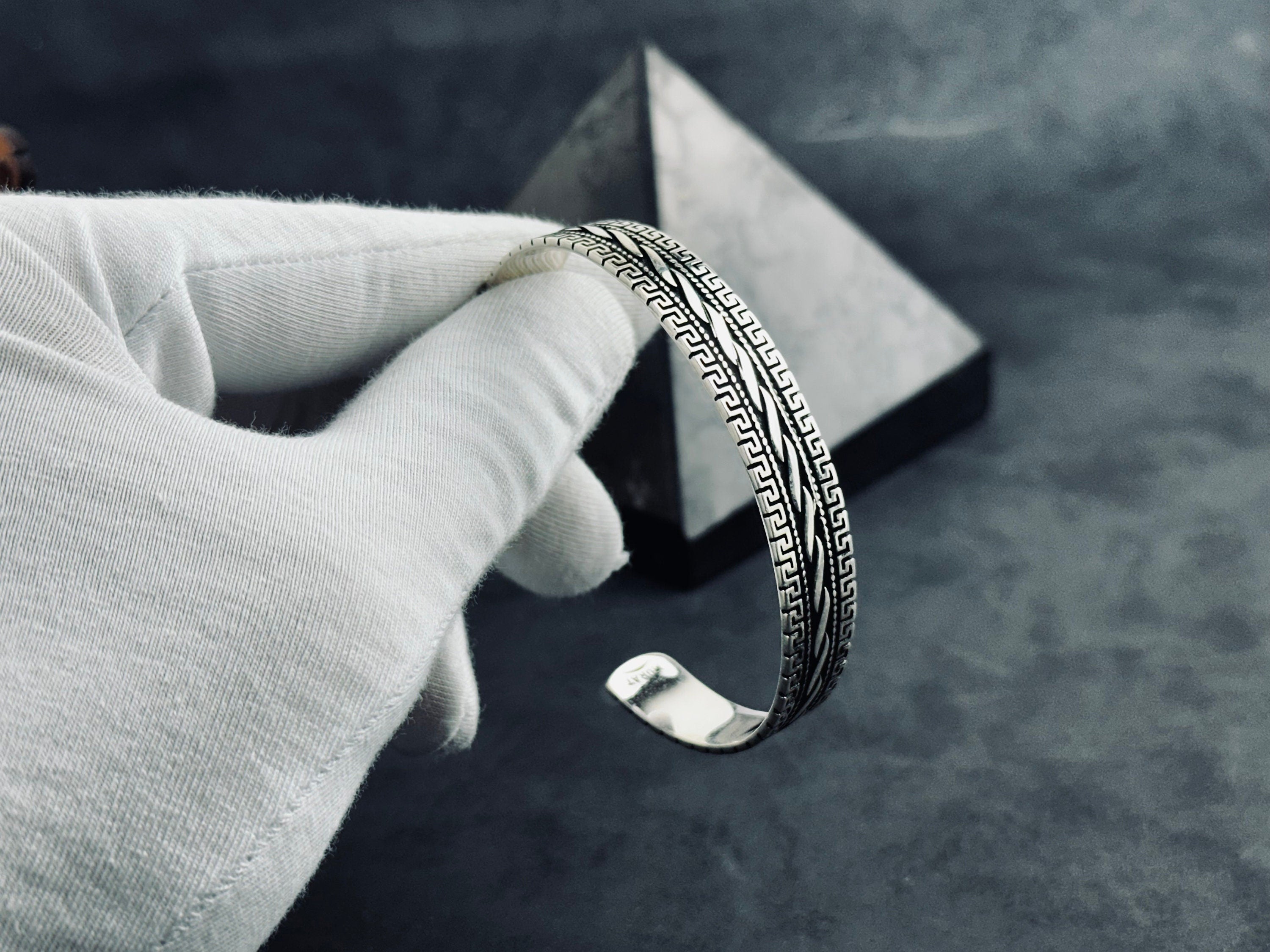 Greek Sterling Silver Cuff Bracelet, Handmade Adjustable (Unisex)