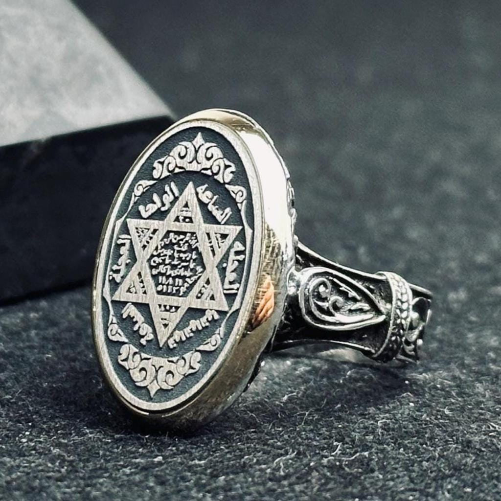 Sterling Silver Seal of Solomon Ring - Elegant Hexagram Signet