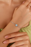 Blue Zircon Clover Bracelet, 925 Sterling Silver Lucky Charm Bracelet, Dainty Blue Stone Jewelry, Valentine Gift, Christmas Gift