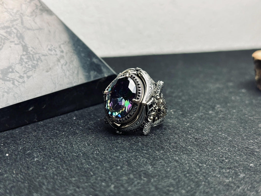 Men's Mystic Topaz Ring: Bold Silver Statement - Handmade in Turkey