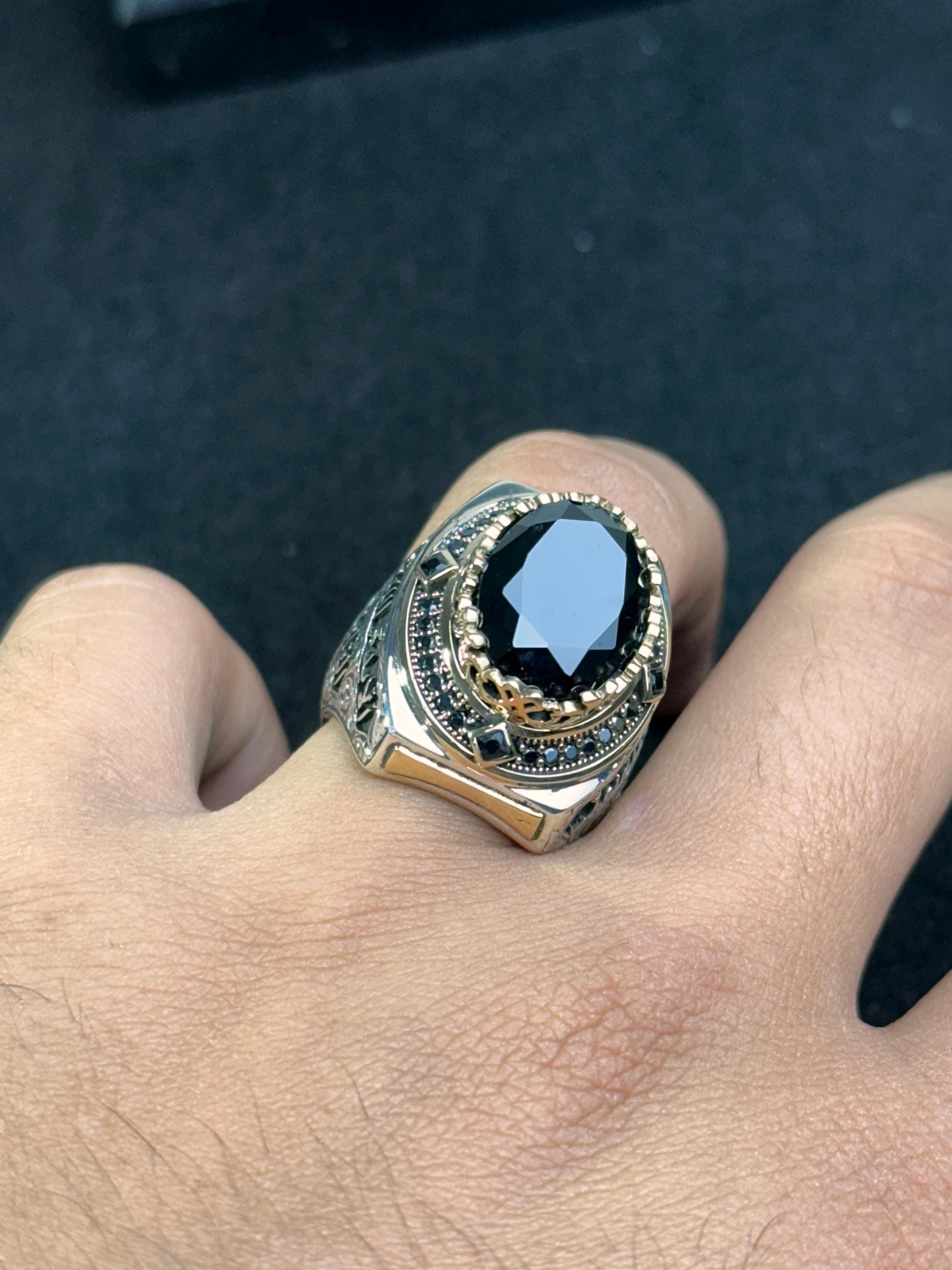 Arabic Calligraphy Ring: Sterling Silver with CZ Stone (Men's Size)