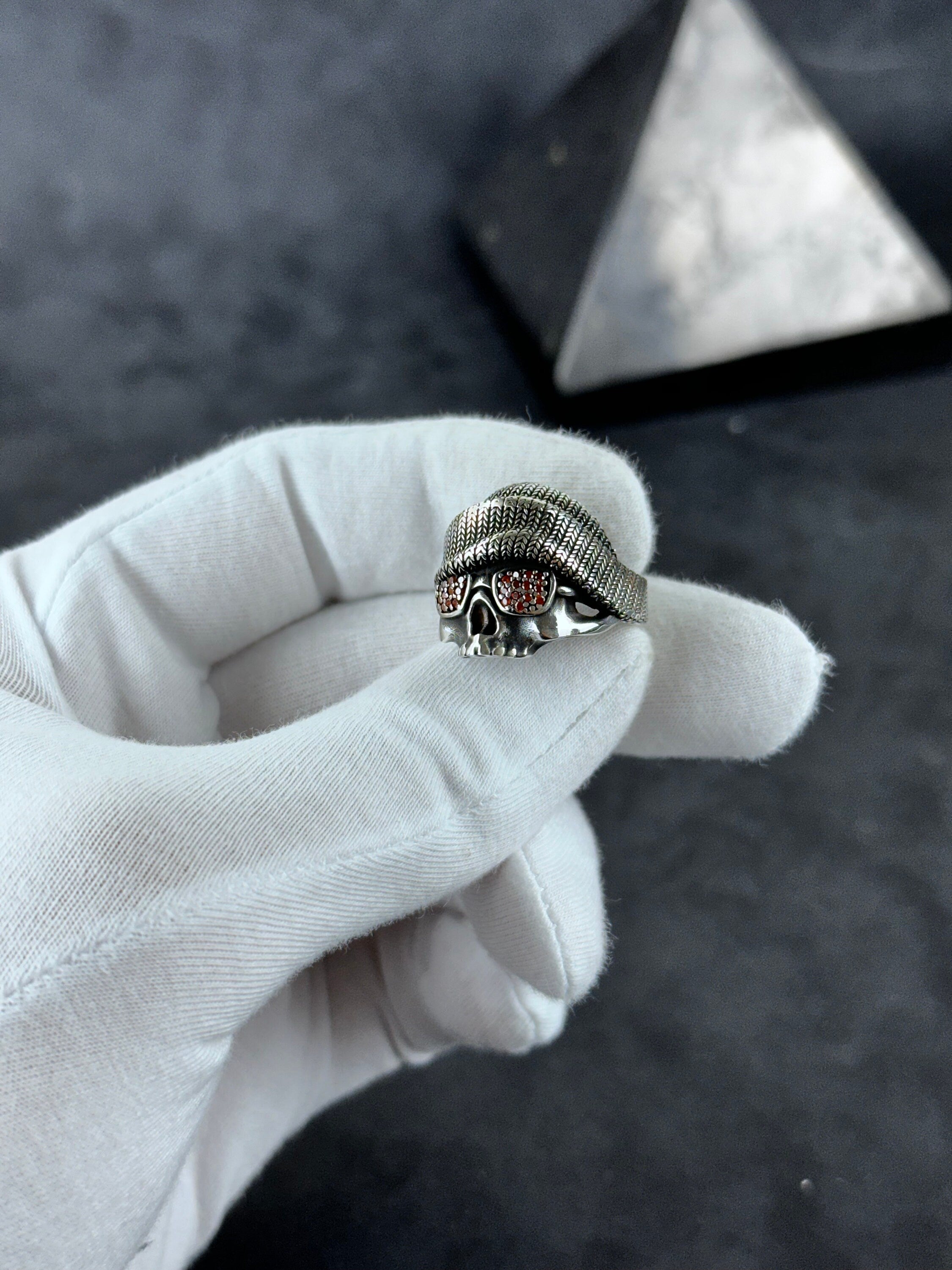 Skull Ring: Gothic Biker Style with Sunglasses (Sterling Silver)